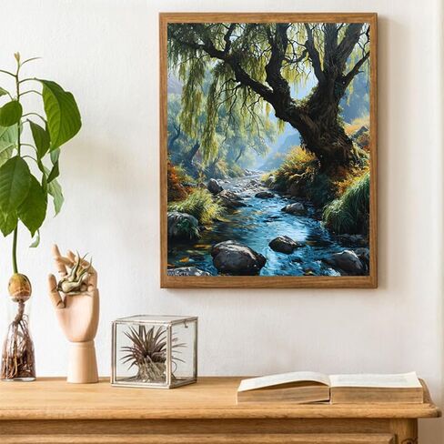 WUIVCTR DIY Paint by Numbers on Canvas, Enchanting Willow Tree by Stream, DIY Canvas Oil Painting Kit for Adults for Bedroom Office Arts Craft Decor, 40x50cm, Vibrant in Saudi Arabia