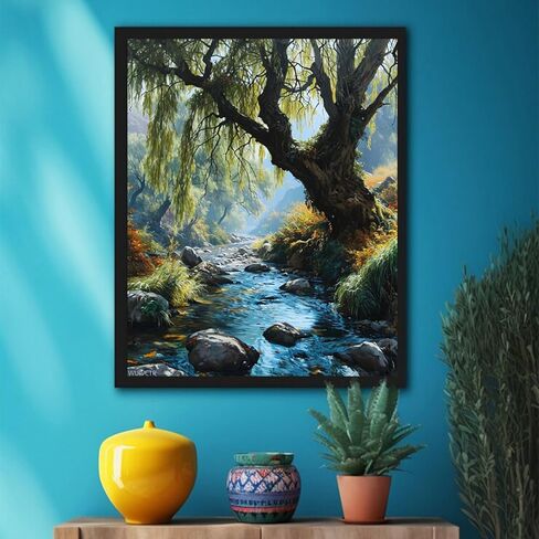 WUIVCTR DIY Paint by Numbers on Canvas, Enchanting Willow Tree by Stream, DIY Canvas Oil Painting Kit for Adults for Bedroom Office Arts Craft Decor, 40x50cm, Vibrant in Saudi Arabia