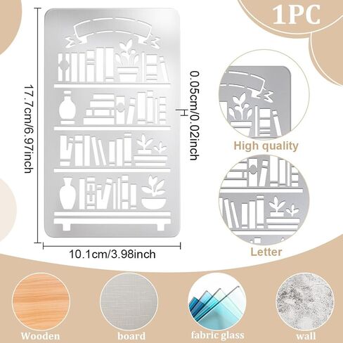 UNICRAFTALE Bookshelf Banner Label Metal Stencil Bookshelf Stainless Steel Template Photo Album Stencil Reusable Cutting Dies Drawing Stencils Template for Decorative Embossing DIY Paper Card Journal in Saudi Arabia