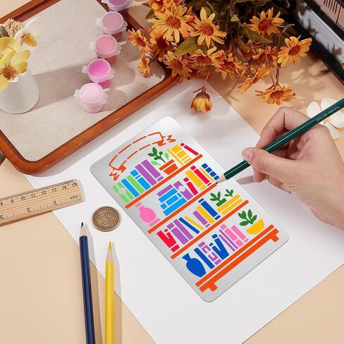 UNICRAFTALE Bookshelf Banner Label Metal Stencil Bookshelf Stainless Steel Template Photo Album Stencil Reusable Cutting Dies Drawing Stencils Template for Decorative Embossing DIY Paper Card Journal in Saudi Arabia