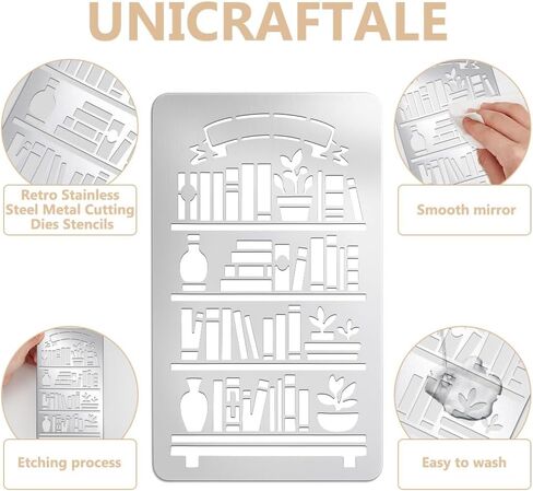 UNICRAFTALE Bookshelf Banner Label Metal Stencil Bookshelf Stainless Steel Template Photo Album Stencil Reusable Cutting Dies Drawing Stencils Template for Decorative Embossing DIY Paper Card Journal in Saudi Arabia