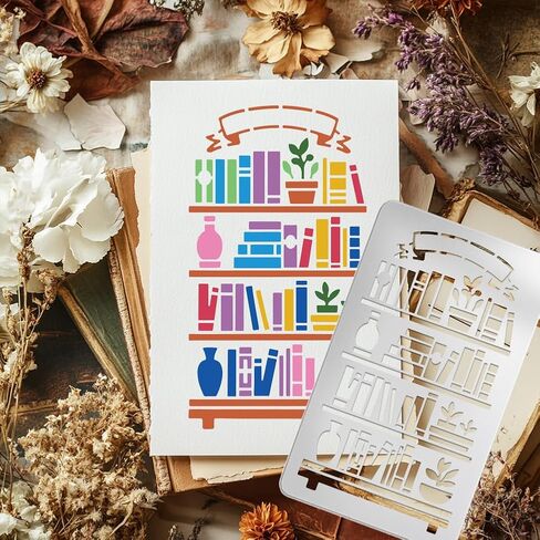 UNICRAFTALE Bookshelf Banner Label Metal Stencil Bookshelf Stainless Steel Template Photo Album Stencil Reusable Cutting Dies Drawing Stencils Template for Decorative Embossing DIY Paper Card Journal in Saudi Arabia