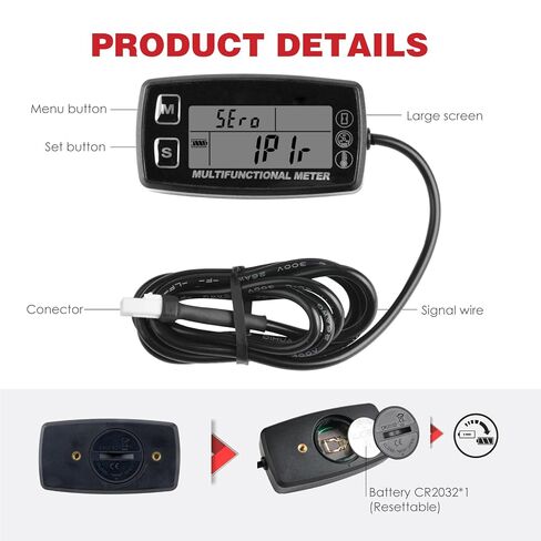 Digital RPM Hour Meter, Engine Temperature Gauge for Lawn Mower Boat Motorcycle Tractor Generator Outboard ATV etc., RPM & Temperature Alarm, Backlit Display, Battery Replaceable in Saudi Arabia