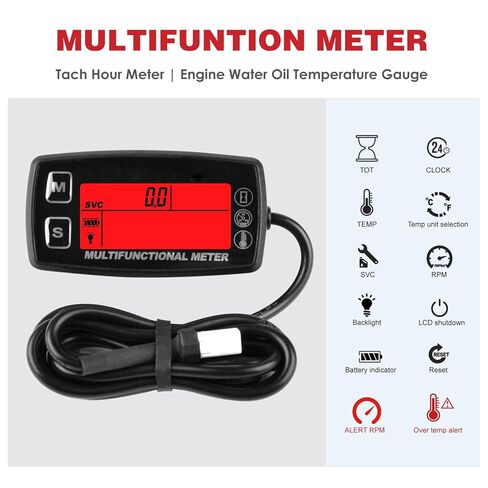 Digital RPM Hour Meter, Engine Temperature Gauge for Lawn Mower Boat Motorcycle Tractor Generator Outboard ATV etc., RPM & Temperature Alarm, Backlit Display, Battery Replaceable in Saudi Arabia