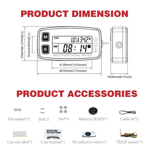 Digital RPM Hour Meter, Engine Temperature Gauge for Lawn Mower Boat Motorcycle Tractor Generator Outboard ATV etc., RPM & Temperature Alarm, Backlit Display, Battery Replaceable in Saudi Arabia