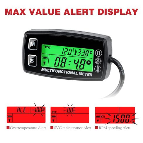 Digital RPM Hour Meter, Engine Temperature Gauge for Lawn Mower Boat Motorcycle Tractor Generator Outboard ATV etc., RPM & Temperature Alarm, Backlit Display, Battery Replaceable in Saudi Arabia