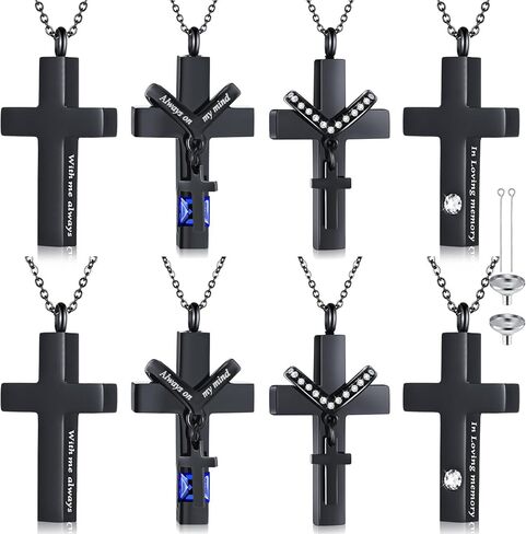 Yinkin 8 Pcs Urn Necklace for Ashes Cremation Cross Necklace for Ashes Stainless Steel Cremation Jewelry for Ashes Memorial Jewelry for Men Women in Kuwait