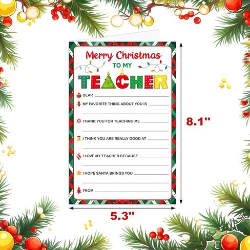 Fancy Land Christmas Teacher Card Fill in the Blank Thank You Cards for Teachers Holiday Supplies in Saudi Arabia