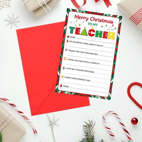 Fancy Land Christmas Teacher Card Fill in the Blank Thank You Cards for Teachers Holiday Supplies in Saudi Arabia