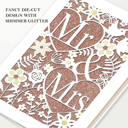 D24TIME Wedding Card for Bride and Groom - Elegant Die-Cut Floral and Birds Design with Glitter Champagne Gold - Personalized Wedding Congratuations Card with Envelope and Sticker 5.5x8in in Saudi Arabia