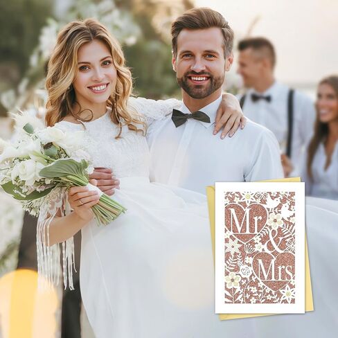 D24TIME Wedding Card for Bride and Groom - Elegant Die-Cut Floral and Birds Design with Glitter Champagne Gold - Personalized Wedding Congratuations Card with Envelope and Sticker 5.5x8in in Saudi Arabia