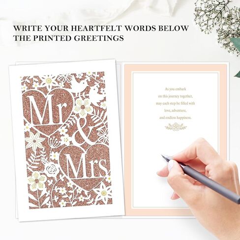 D24TIME Wedding Card for Bride and Groom - Elegant Die-Cut Floral and Birds Design with Glitter Champagne Gold - Personalized Wedding Congratuations Card with Envelope and Sticker 5.5x8in in Saudi Arabia