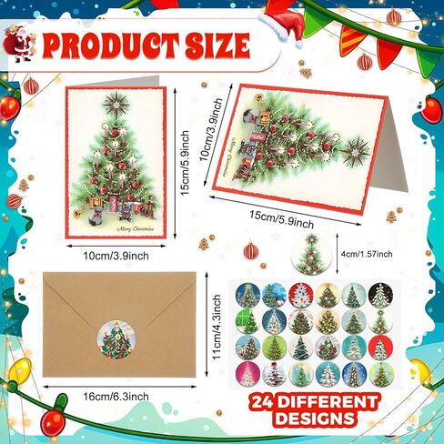 Tenceur 24 Sets Christmas Tree Cards with Envelopes Set Christmas Greeting Cards Bulk Happy Holiday Postcards for Winter Season Gift Xmas New Year Party Favors, 24 Designs in Saudi Arabia