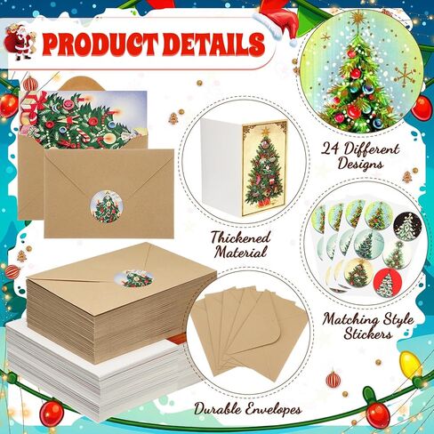 Tenceur 24 Sets Christmas Tree Cards with Envelopes Set Christmas Greeting Cards Bulk Happy Holiday Postcards for Winter Season Gift Xmas New Year Party Favors, 24 Designs in Saudi Arabia