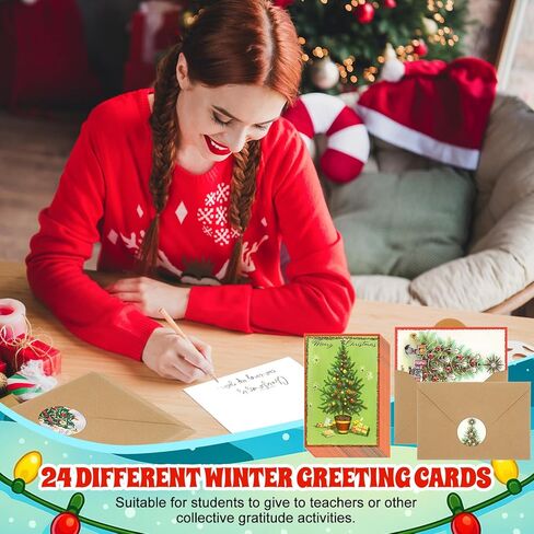 Tenceur 24 Sets Christmas Tree Cards with Envelopes Set Christmas Greeting Cards Bulk Happy Holiday Postcards for Winter Season Gift Xmas New Year Party Favors, 24 Designs in Saudi Arabia