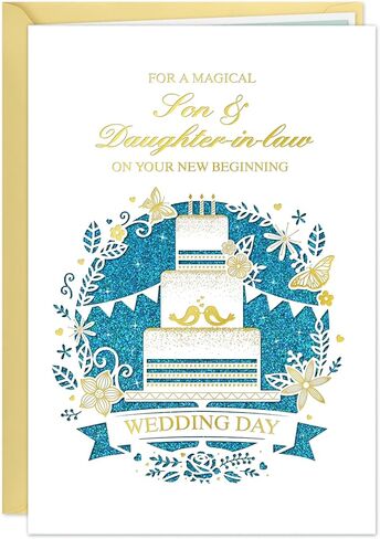 D24TIME Wedding Card for Bride and Groom - Elegant Die-Cut Floral and Birds Design with Glitter Champagne Gold - Personalized Wedding Congratuations Card with Envelope and Sticker 5.5x8in in Saudi Arabia