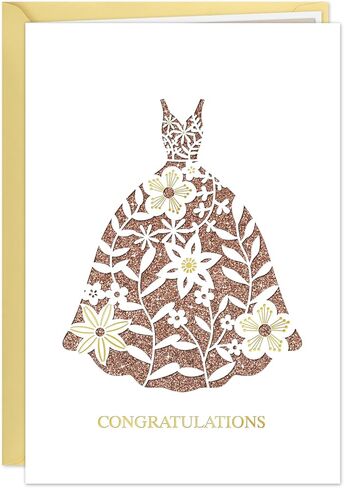 D24TIME Wedding Card for Bride and Groom - Elegant Die-Cut Floral and Birds Design with Glitter Champagne Gold - Personalized Wedding Congratuations Card with Envelope and Sticker 5.5x8in in Saudi Arabia