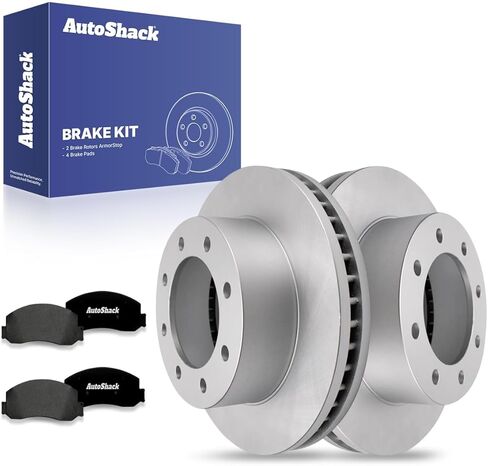 AutoShack 13.66" (347 mm) Front Vented Drilled Slotted Brake Rotor Coated + Ceramic Brake Pad Replacement for 2008-2012 Ford F-350 Super Duty Silver Zinc Coated 6-PC Brake Kit SilverShield Pro in Saudi Arabia