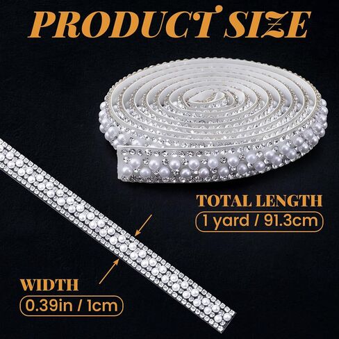 1 Yard Pearl Rhinestone Strips, Self Adhesive Crystal Pearl Rhinestone Ribbon, Bling Wrap Roll Stickers Strips Tape Trim for DIY Crafts Wedding Party Birthday Phone Decoration- White in Saudi Arabia