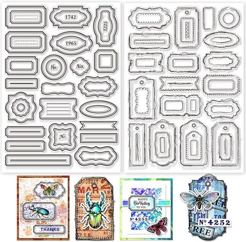 GLOBLELAND 2 Sheets Label Frame Clear Stamp for Scrapbooking 11.69x8.27inch Sewing Thread Silicone Stamps Tag Notes Ticket Transparent Stamp Set for Card Making DIY Embossing Journaling in Saudi Arabia