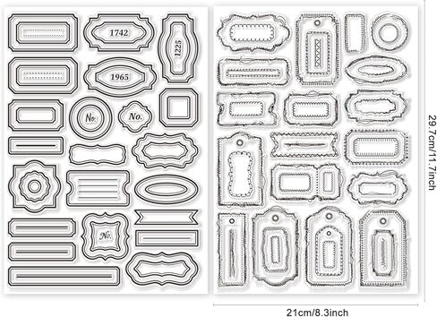 GLOBLELAND 2 Sheets Label Frame Clear Stamp for Scrapbooking 11.69x8.27inch Sewing Thread Silicone Stamps Tag Notes Ticket Transparent Stamp Set for Card Making DIY Embossing Journaling in Saudi Arabia