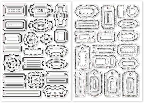 GLOBLELAND 2 Sheets Label Frame Clear Stamp for Scrapbooking 11.69x8.27inch Sewing Thread Silicone Stamps Tag Notes Ticket Transparent Stamp Set for Card Making DIY Embossing Journaling in Saudi Arabia