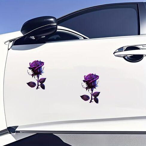 2 PCS Purple Rose Waterproof Vinyl Decals Floral Design for Car Truck Bumper Motorcycle Laptop Wall A-144 in Kuwait