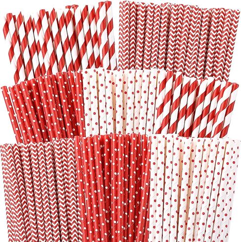 500 Pieces Christmas Paper Straws 8 Styles Disposable Red and Green Paper Straws Stripe Chevron Bicolor Stripe Dot Chevron Straw Mix for Christmas Supplies and Party Favors in Saudi Arabia