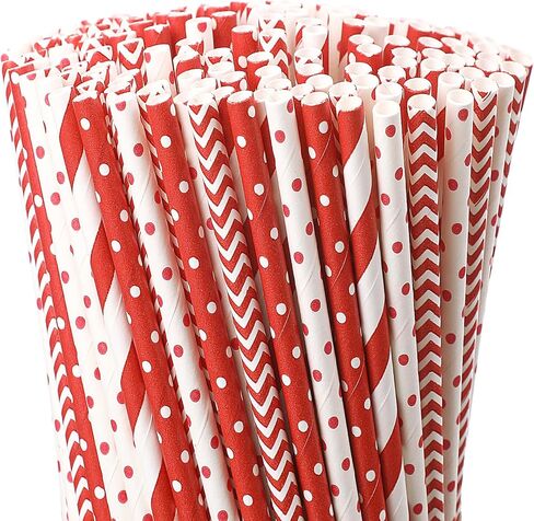 500 Pieces Christmas Paper Straws 8 Styles Disposable Red and Green Paper Straws Stripe Chevron Bicolor Stripe Dot Chevron Straw Mix for Christmas Supplies and Party Favors in Saudi Arabia