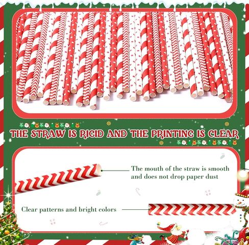 500 Pieces Christmas Paper Straws 8 Styles Disposable Red and Green Paper Straws Stripe Chevron Bicolor Stripe Dot Chevron Straw Mix for Christmas Supplies and Party Favors in Saudi Arabia