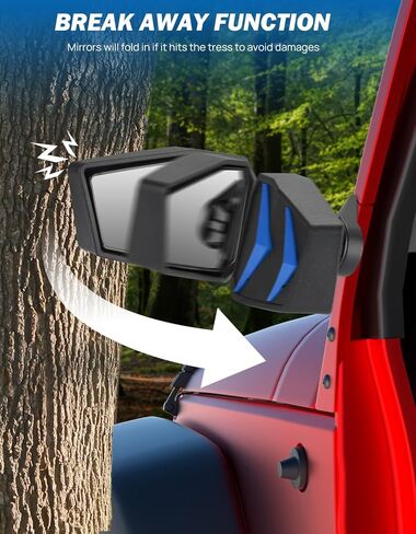 JOYTUTUS Wrangler Mirrors Doors Off Compatible with Wrangler JK TJ 1997-2018, Easy-Install Quick Release No Vibrate & Wobble Wrangler Doorless Side Mirrors for Safe Doors Off Driving (Not Fit JL) in Kuwait