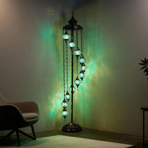 Mozaist Turkish Mosaic Floor Lamp with Bulbs – Handmade Multi Globe Moroccan Standing Lamp, Authentic Stained Glass Light, Bohemian Home Decor (Rainbow, 5 Globe Floor Lamp) in Saudi Arabia
