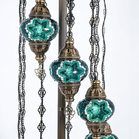 Mozaist Turkish Mosaic Floor Lamp with Bulbs – Handmade Multi Globe Moroccan Standing Lamp, Authentic Stained Glass Light, Bohemian Home Decor (Rainbow, 5 Globe Floor Lamp) in Saudi Arabia