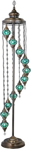 Mozaist Turkish Mosaic Floor Lamp with Bulbs – Handmade Multi Globe Moroccan Standing Lamp, Authentic Stained Glass Light, Bohemian Home Decor (Rainbow, 5 Globe Floor Lamp) in Saudi Arabia
