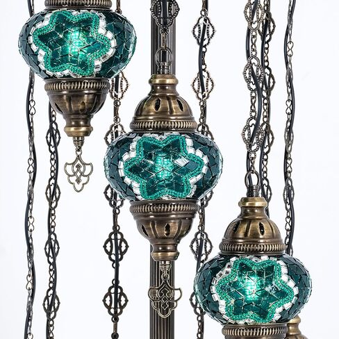 Mozaist Turkish Mosaic Floor Lamp with Bulbs – Handmade Multi Globe Moroccan Standing Lamp, Authentic Stained Glass Light, Bohemian Home Decor (Rainbow, 5 Globe Floor Lamp) in Saudi Arabia