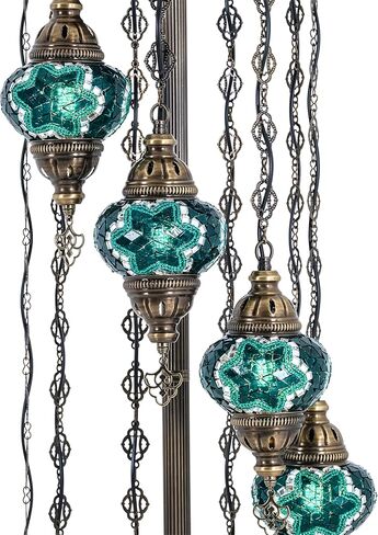 Mozaist Turkish Mosaic Floor Lamp with Bulbs – Handmade Multi Globe Moroccan Standing Lamp, Authentic Stained Glass Light, Bohemian Home Decor (Rainbow, 5 Globe Floor Lamp) in Saudi Arabia