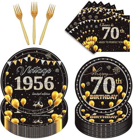 70th Birthday Decorations Men - 96PCS 70th Birthday Plates and Napkins Tableware Cheers to 70 Years Birthday Party Dessert Plates Set Back in 1954 Birthday Party Decorations Supplies Women in Kuwait