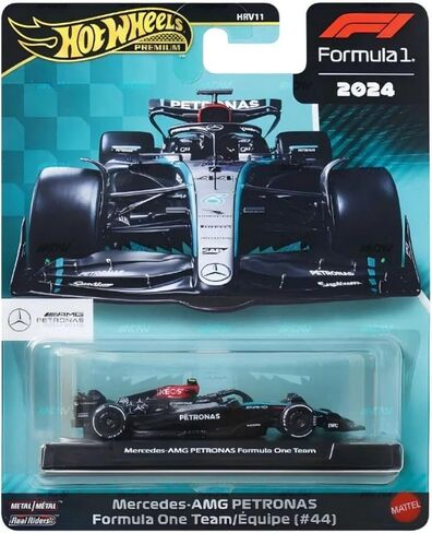 مجموعة سيارات Hot Wheels Premium Formula 1 2024 Mercedes-AMG Petronas F1 Team Die-Cast، طراز معدني للسيارات #44 و#63 in Saudi Arabia