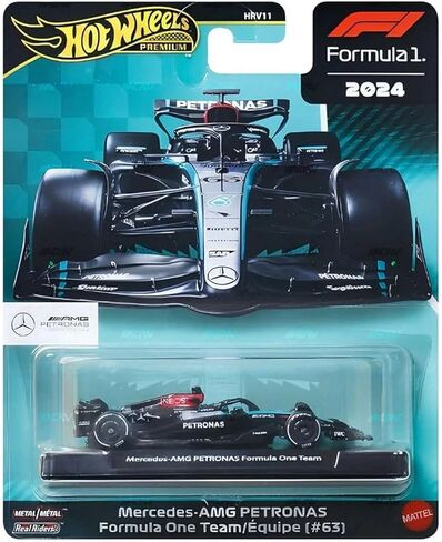 مجموعة سيارات Hot Wheels Premium Formula 1 2024 Mercedes-AMG Petronas F1 Team Die-Cast، طراز معدني للسيارات #44 و#63 in Saudi Arabia