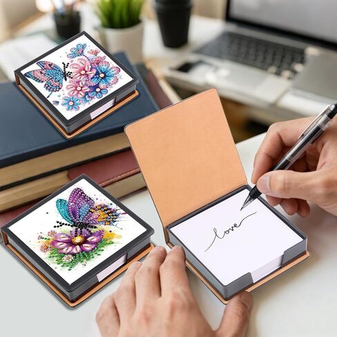 2 pcs Butterfly Diamond Painting Kit Note Box,Memo Paper Storage Box Diamond Art,Sticky Note Holder Diamond Art,Diamond Painting Memo Pad for Office Desk. (Butterfly) in Kuwait