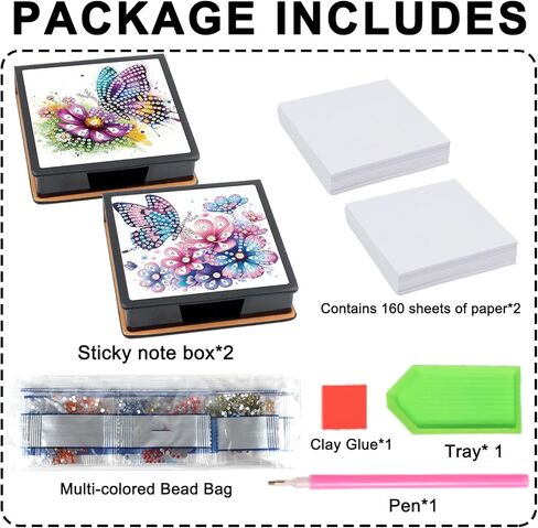 2 pcs Butterfly Diamond Painting Kit Note Box,Memo Paper Storage Box Diamond Art,Sticky Note Holder Diamond Art,Diamond Painting Memo Pad for Office Desk. (Butterfly) in Kuwait