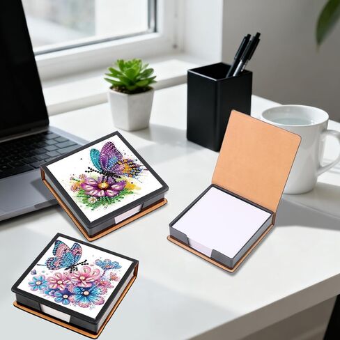 2 pcs Butterfly Diamond Painting Kit Note Box,Memo Paper Storage Box Diamond Art,Sticky Note Holder Diamond Art,Diamond Painting Memo Pad for Office Desk. (Butterfly) in Kuwait
