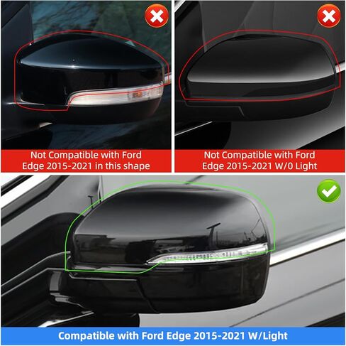 Driver Side Mirror Cover Replacement for Ford Edge 2015 2016 2017 2018 2019 2020 - Left Side Mirror Covers, Rear View Mirror Cap Accessories With Lamp, Black in Saudi Arabia