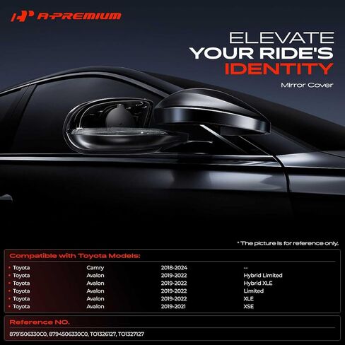 أغطية أغطية مرايا الرؤية الخلفية الجانبية للسائق والراكب من A-Premium - متوافقة مع Toyota Camry 2018-2024، Avalon 2019-2022 - أسود ناعم، مع فتحة إشارة الانعطاف in Kuwait