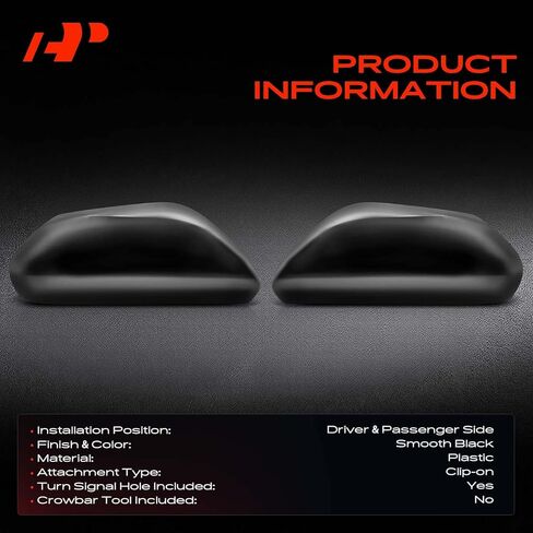 أغطية أغطية مرايا الرؤية الخلفية الجانبية للسائق والراكب من A-Premium - متوافقة مع Toyota Camry 2018-2024، Avalon 2019-2022 - أسود ناعم، مع فتحة إشارة الانعطاف in Kuwait