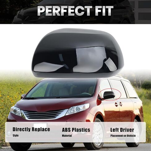 Compatible with 2012-2020 Toyota Sienna Left Side Mirror Cover Cap, Black Driver Side Clip-on Mirror Cap Replacement Without Turn Signal Light Replaces for 87945-08010 in Kuwait