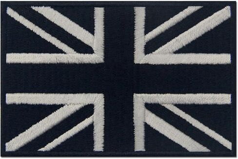 British Union Jack Flag Patch Embroidered Great Britain Applique Fastener Hook & Loop England UK National Emblem, White & Black in Saudi Arabia