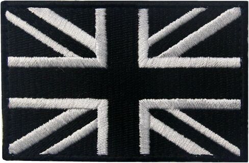 British Union Jack Flag Patch Embroidered Great Britain Applique Fastener Hook & Loop England UK National Emblem, White & Black in Saudi Arabia
