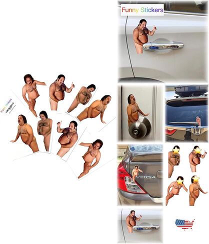 8 Funny Prank Stickers for Cars and Door Handle Pranks - Ron Jeremy Meme Sticker Amusing Decals Gag Gift Practical Joke (Nude) in Kuwait