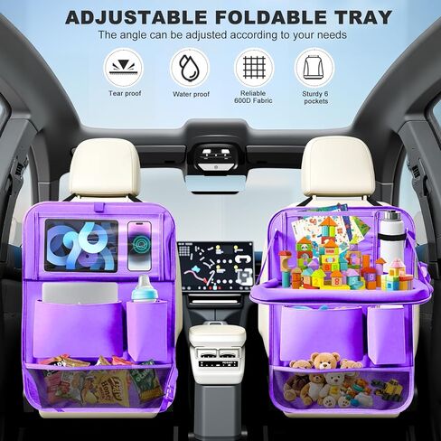منظم المقعد الخلفي للسيارة، عبوتان من المقعد الخلفي منظم السيارة مع حامل طاولة مقاس 10 بوصات، و10 جيوب تخزين وواقي ظهر المقعد للأطفال الصغار، وإكسسوارات السفر in Kuwait